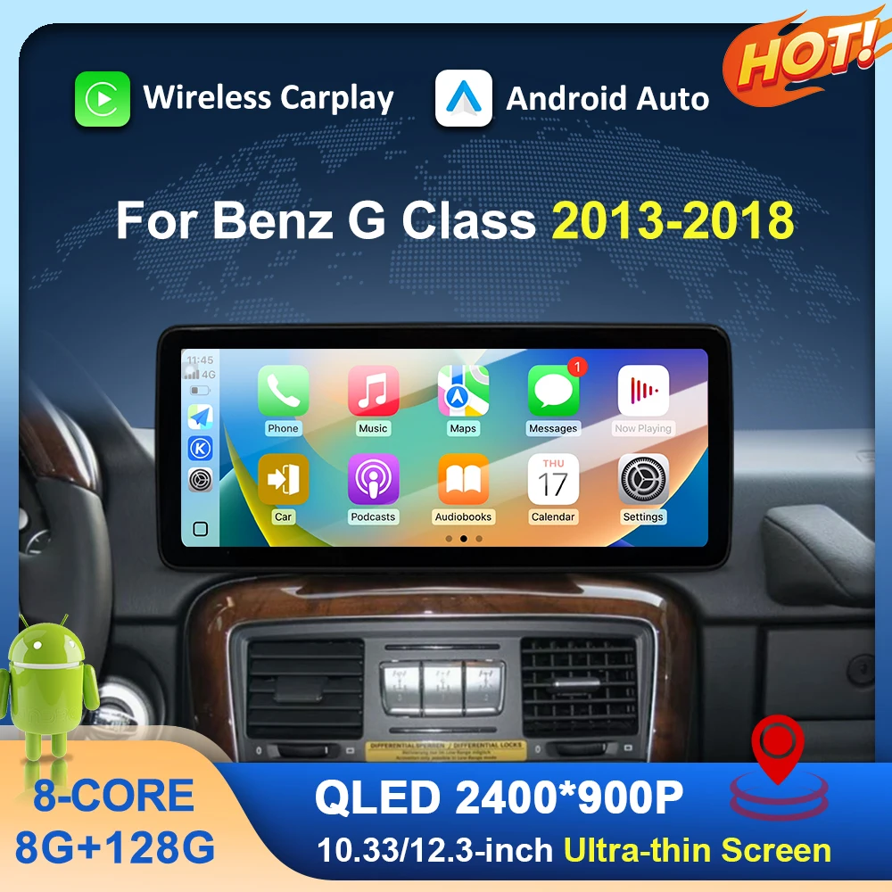 GPS Navi For Mercedes Benz G Class 2013-2018 Wireless Carplay Android Auto BT WiFi 4G DSP 12.3-inch QLED Screen Left Hand Drive