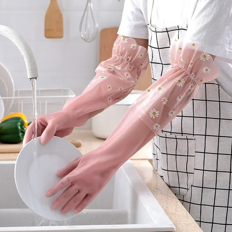 

1 Pair Rubber Latex Household Gloves Kitchen Waterproof Dishwashing Gloves Bathroom Cleaning Tools