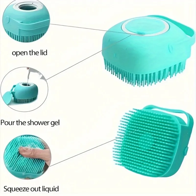

9×8×5.5cm (3.54×3.15×2.17in) Pet Shower Massage Brush - Gentle Silicone Shampoo Dispenser with Anti-Slip Handle