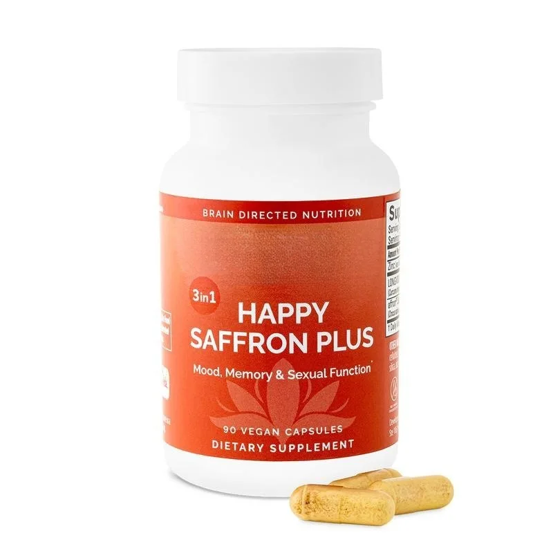 3 in 1 HAPPY SAFFRON PLUS Supplement - Support Mood, Memory & Sexual Function - 90 Vegan Capsules