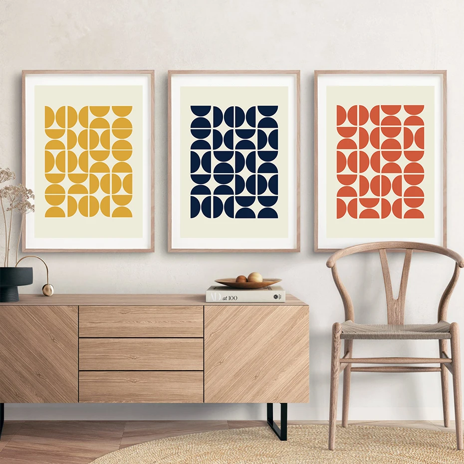 

Abstract Geometric Orange Navy Yellow Mid Century Modern Posters Wall Art Canvas Painting Print Pictures Living Room Home Decor