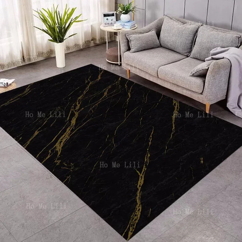 Black Marble Gold Print Carpet Home Decoration Living Room Mat