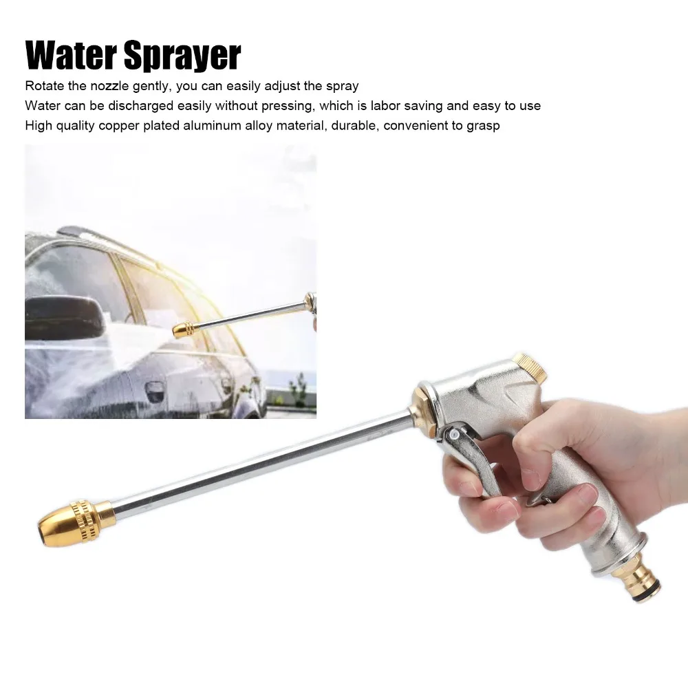 Copper Plated Aluminum Alloy Water Sprayer Adjustable Silver Water Hose Nozzle High Pressure Easy Grip Hose Nozzle Backyard Use