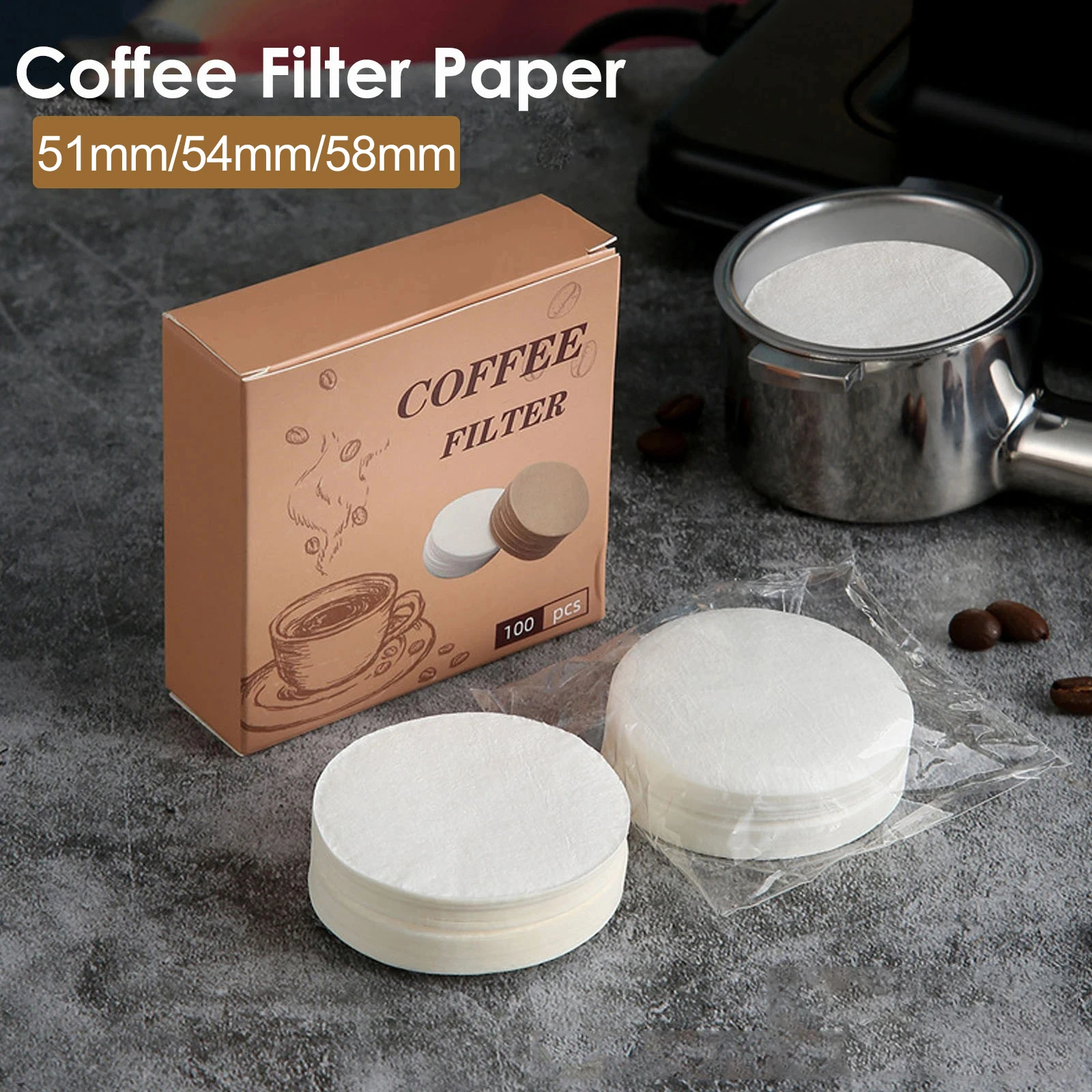 200pcs 51mm/54mm/58mm Coffee Filter Paper Home Handle Special Powder Bowl Filter Secondary Water Filter Paper Coffee Accessories