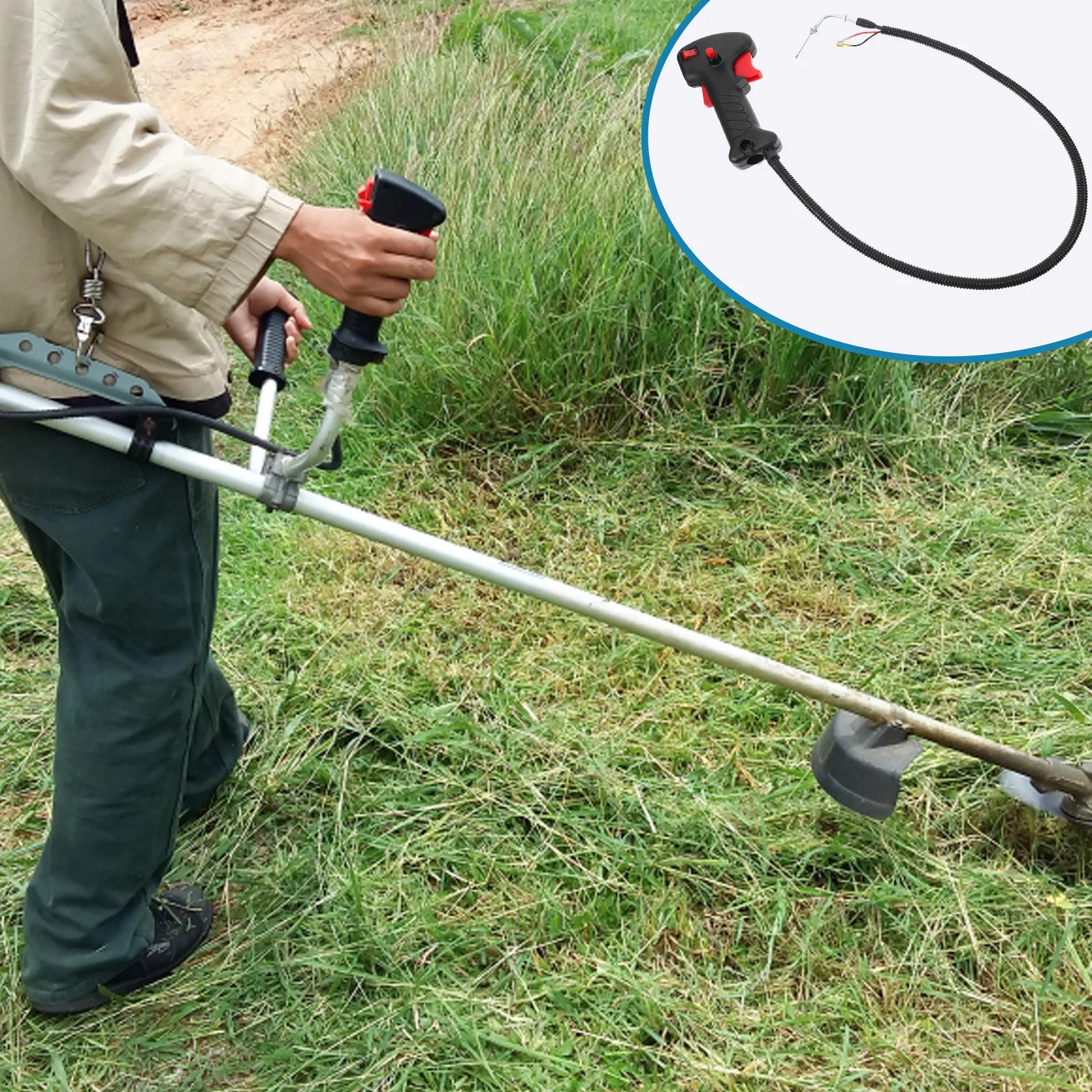 

Trimmer Handle with Adjustable Ergonomic Right-Hand Grip for Lawn Care - Complete Throttle Trigger Switch Cable Kit Compatible