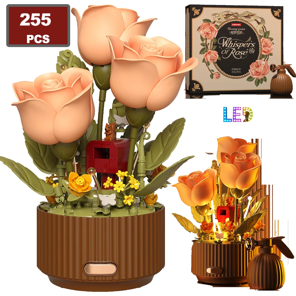 

255 шт. Moc вечные цветы динамические строительные блоки город светодиодное освещение романтическое украшение дома друзья кирпичи игрушки подарки для детей