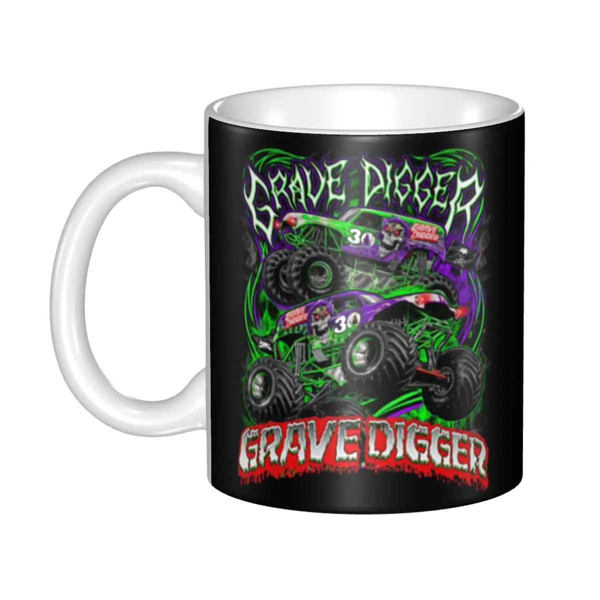 Taza de café personalizada Monster Jam Grave Digger Monster Truck, taza de leche y té de cerámica DIY