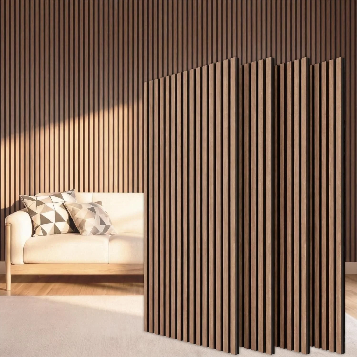 

Wood Slatwall Panels 4 Pack 47.2x23.6in Acoustic Wall Panels for Noise Cancelling, Living Room Bedroom Office Walnut