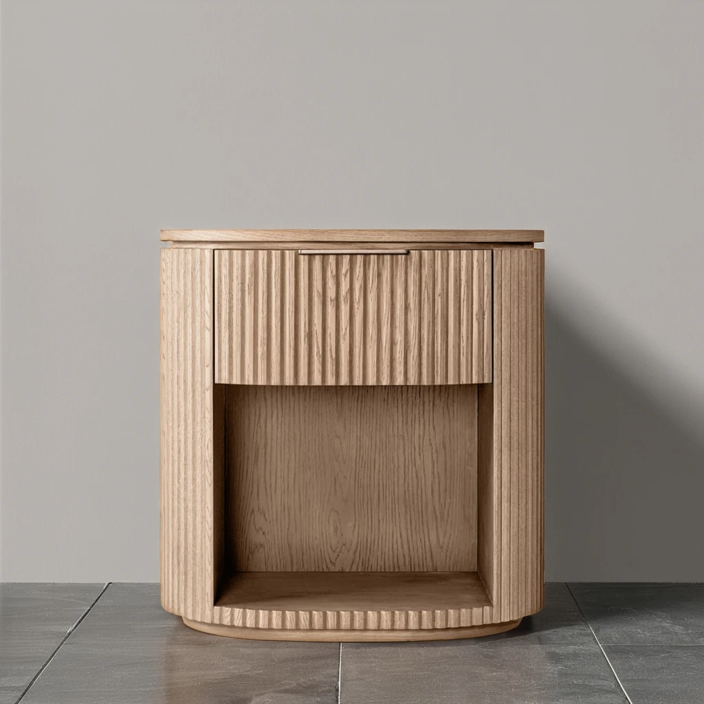 Wooden, Modern Drawer Bedroom Furniture Bedside Table Solid Oak Large Open Bedside Table