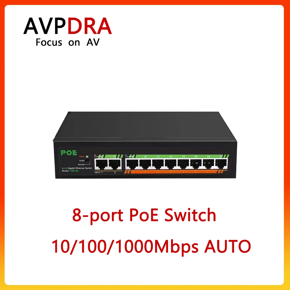 8-port PoE Switch,10-Port 10/100/1000Mbps Unmanaged PoE Switch