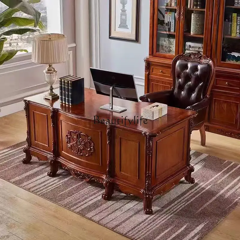 

*American solid wood boss table European desk computer desk large apartment