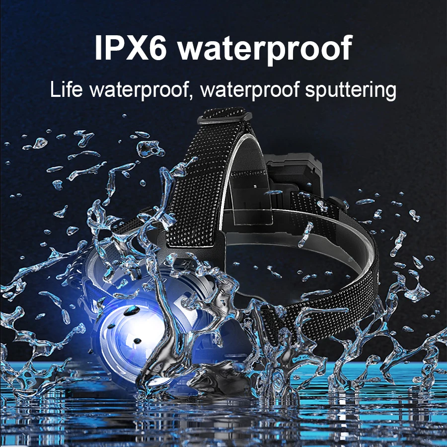 Linterna frontal LED de 800W, luz frontal recargable por USB, potente faro de largo alcance, pantalla de potencia, linterna de pesca con zoom, luces para exteriores