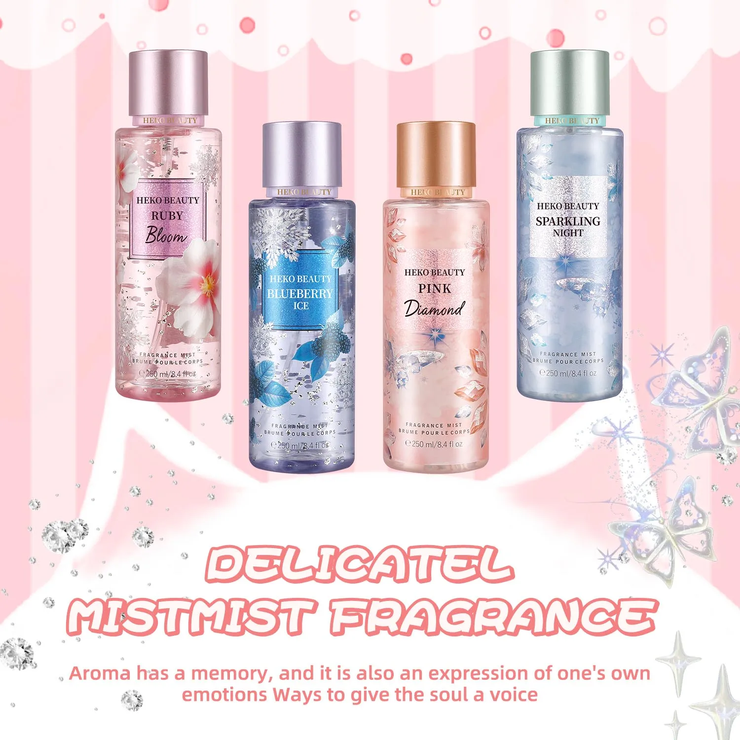 

HEKO BEAUTY Women's Fragrance Spray 250ml, 4 Dreamy Scents - Long-lasting for Dates & Daily Use, Perfect Gift for Girlfriend & B