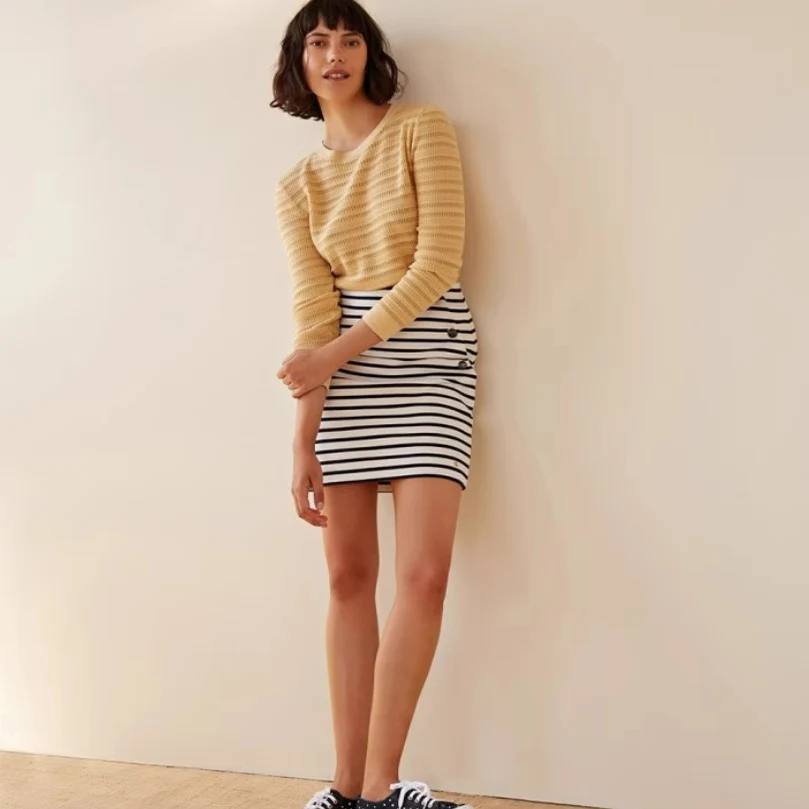 

Ретро-юбка женская в полоску, вязаная из хлопка, с пуговицами, А-силуэт, приталенная, для ранней осени, специальная распродажа