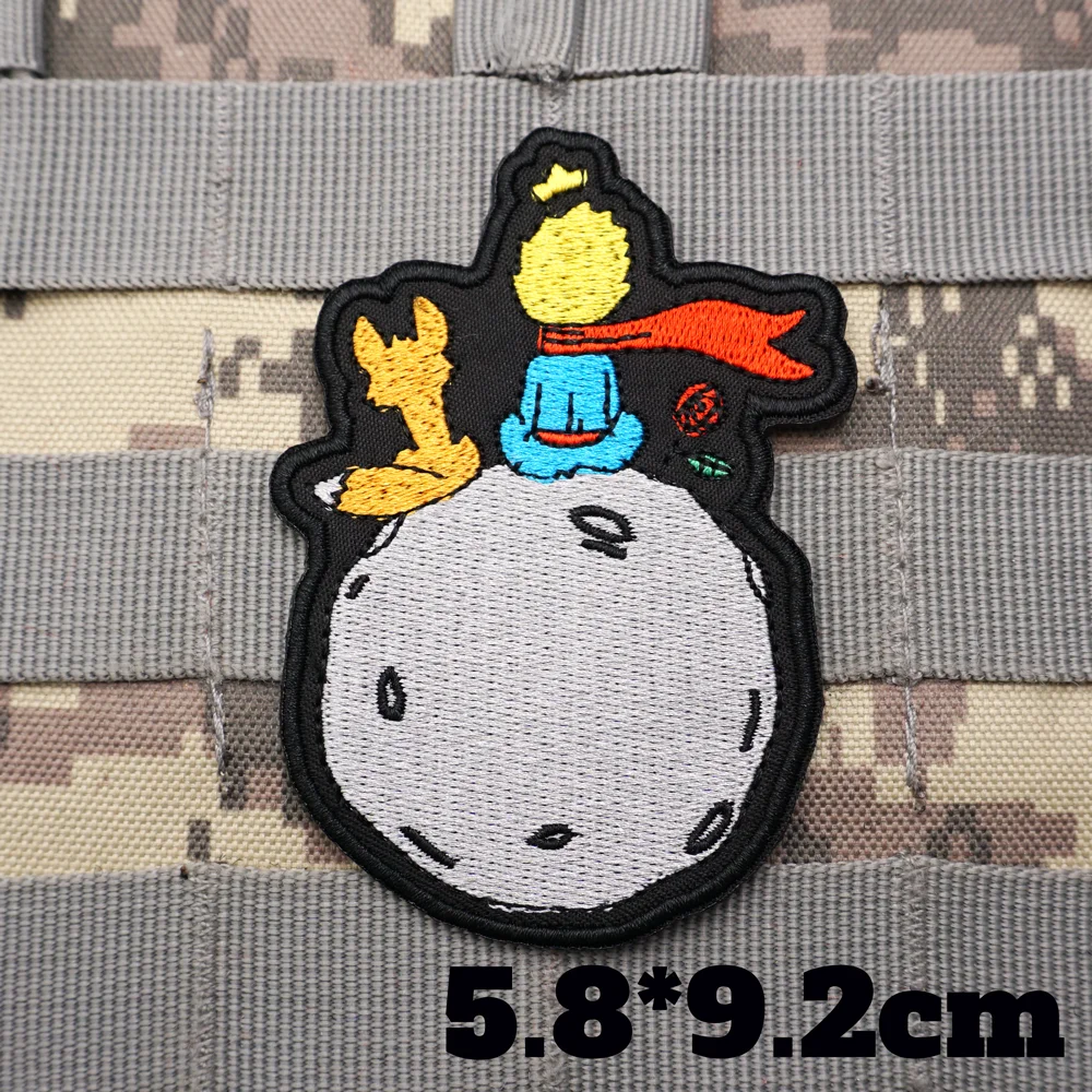 Parches bordados tácticos militares del Príncipe de dibujos animados, brazalete, insignia para mochila con respaldo de gancho para ropa