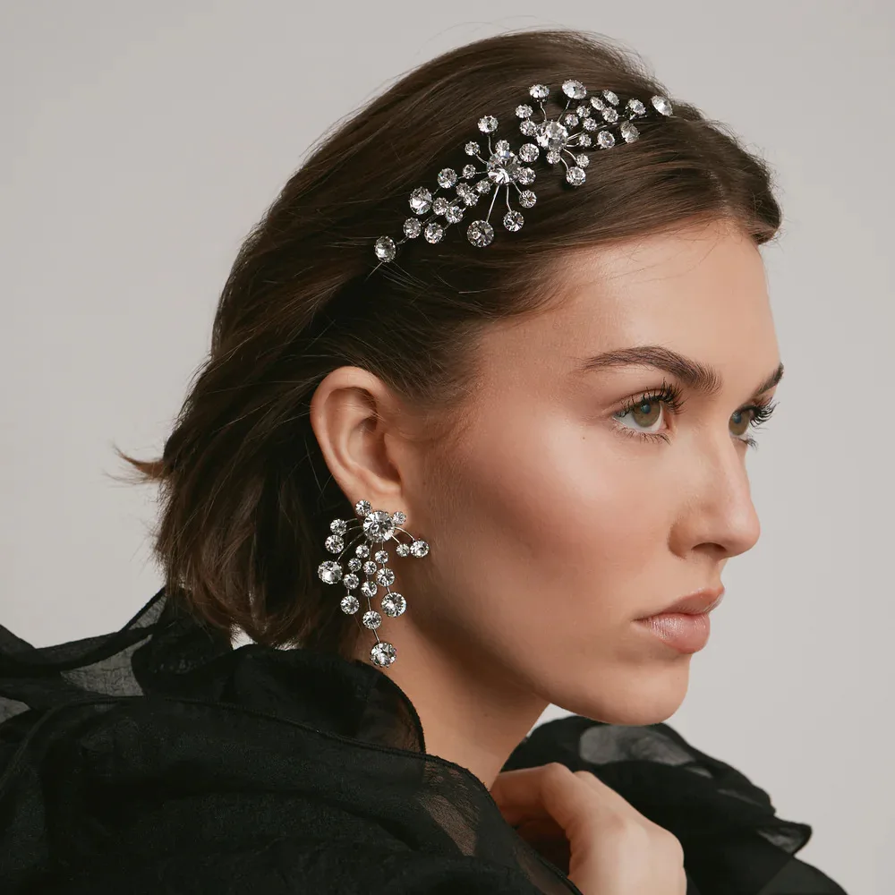 Luxury Irregular Flowers Queen Crown Headpiece Women Hair Decoration Temperament Princess Rhinestone Headband Prom Jewelry Set