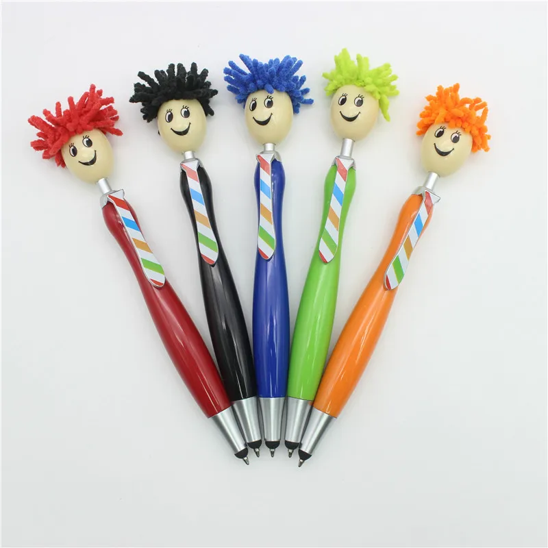 Doll Shaped Ballpoint Pen Plush Cartoon Hair Mop Head Smiling Face Facial Expression Portrait Signature Pen Cute Stationery