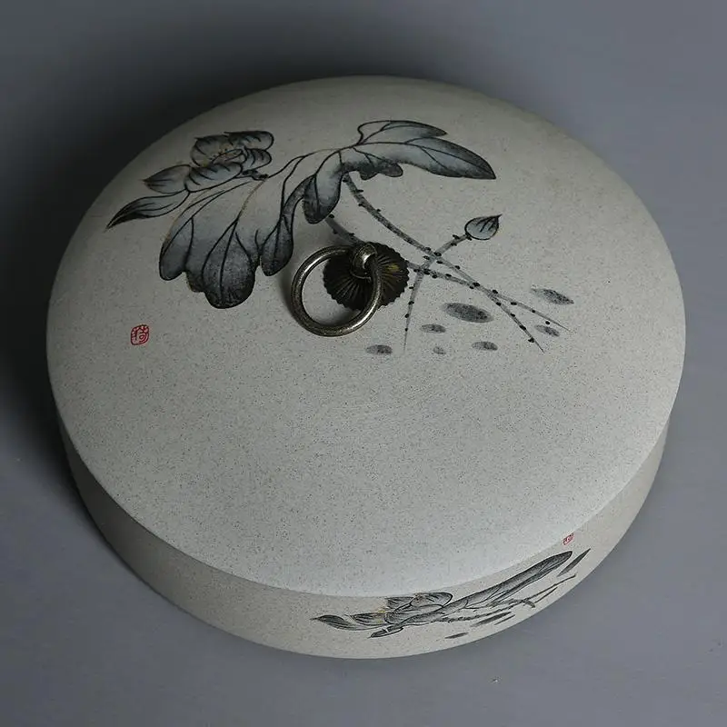 Four Seasons Printed Pu'Er Tea Cake Storage Box Round Flat Porcelain Tank Ceramic Case Sealed Moisture-Proof Coffee Can Nut Cont