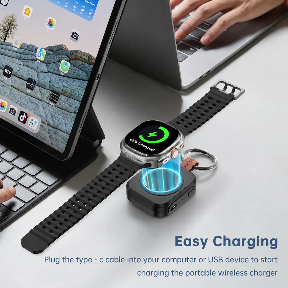 Portable Wireless Charger for Apple Watch, 1200mAh Power Bank Smart Keychain, Magnetic iWatch Charger for Apple Watch Series 8,7,6,5,4,3,2,SE - view 2