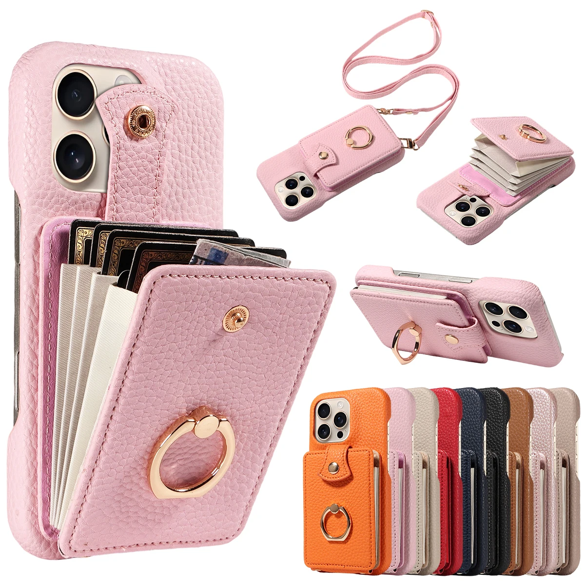 Leder-Handyhülle für iPhone 17ProMax 17Pro 17E 17 AIR Modische Tragbare Multikarten-Brieftasche mit Standfunktion Multifunktionaler Schutz