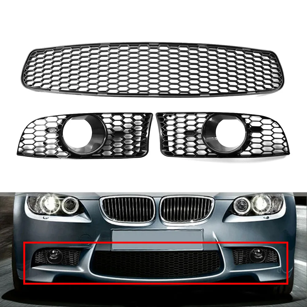 

3Pcs/Set Car Front Bumper Lower Grille Fog Light Cover Grill Set For BMW 3 Series E90 E92 E93 M3 Style 2009 2010 2011