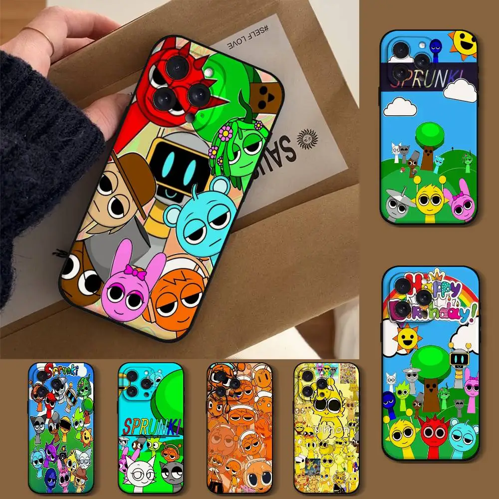 S-Sprunki Game Phone Case For IPhone 1716 15 14 13 Pro Max 11 12 Mini X Xs XR Black Silicone Cover