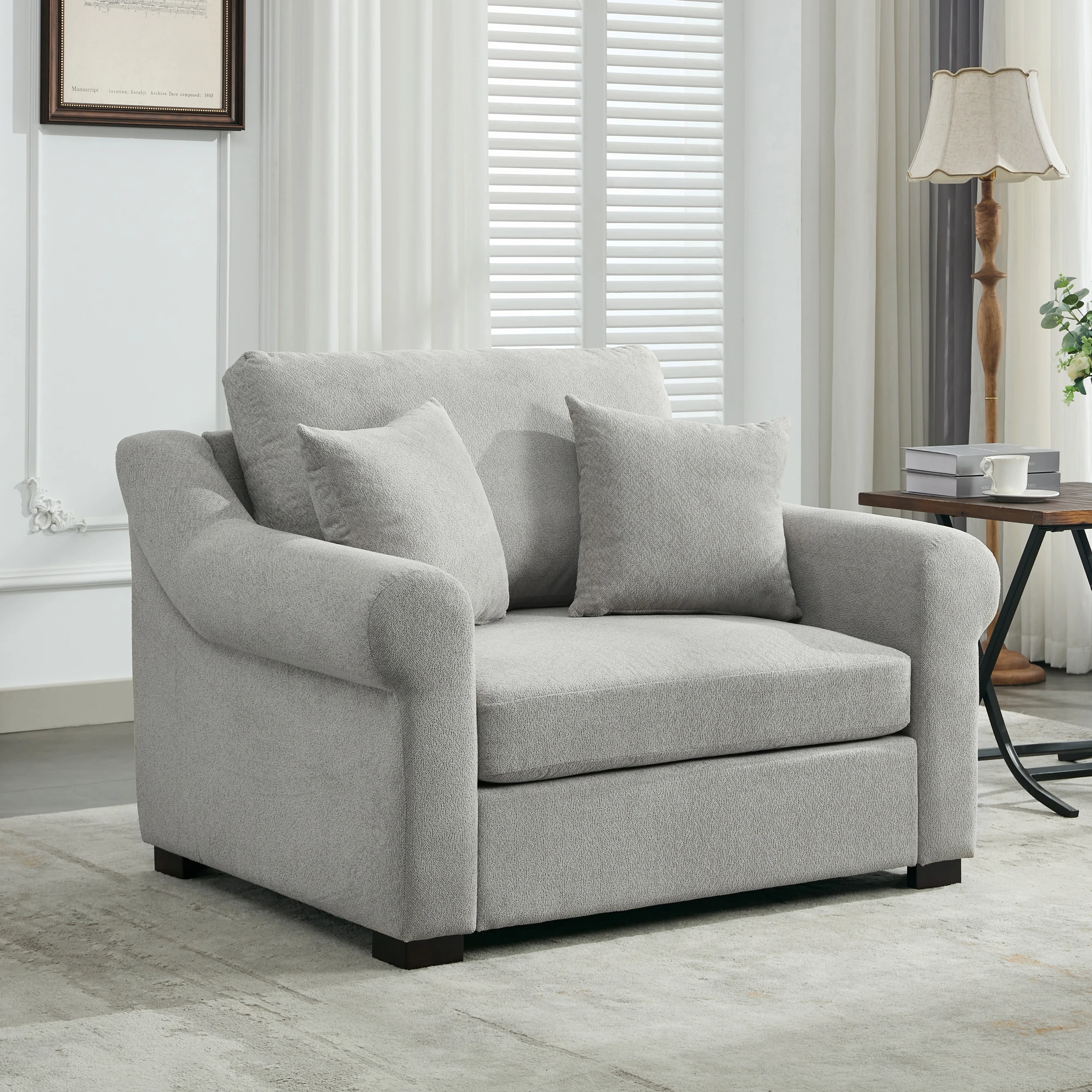 Modern Chenille Oversized Armchair, Chair and a Half, 44.5