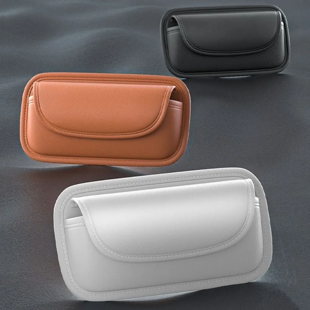 

Organizer Multifunctional Car Glasses Case Universal Leather Sun Visor Clip Solid Color Sunshade Bag Auto Sunglasses Holder Card