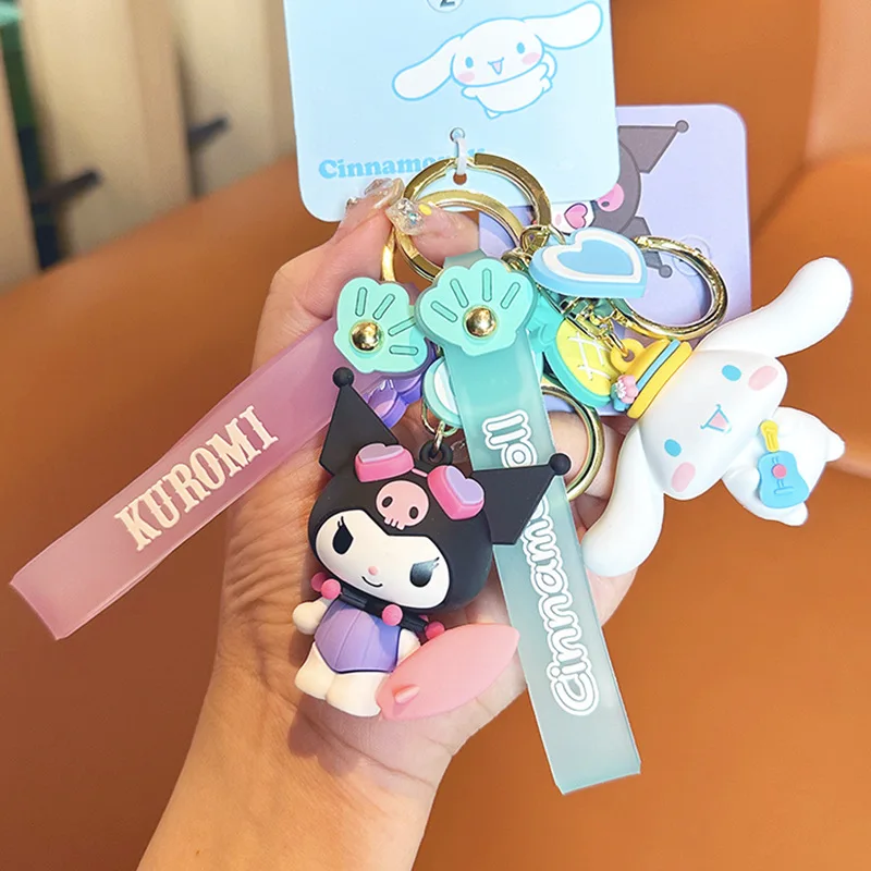 Kawaii Genuine Sanrio Keychain Action Figures Refreshing Summer Cartoon Anime MyMelody Kuromi Car Key Ring Bag Pendant Gift