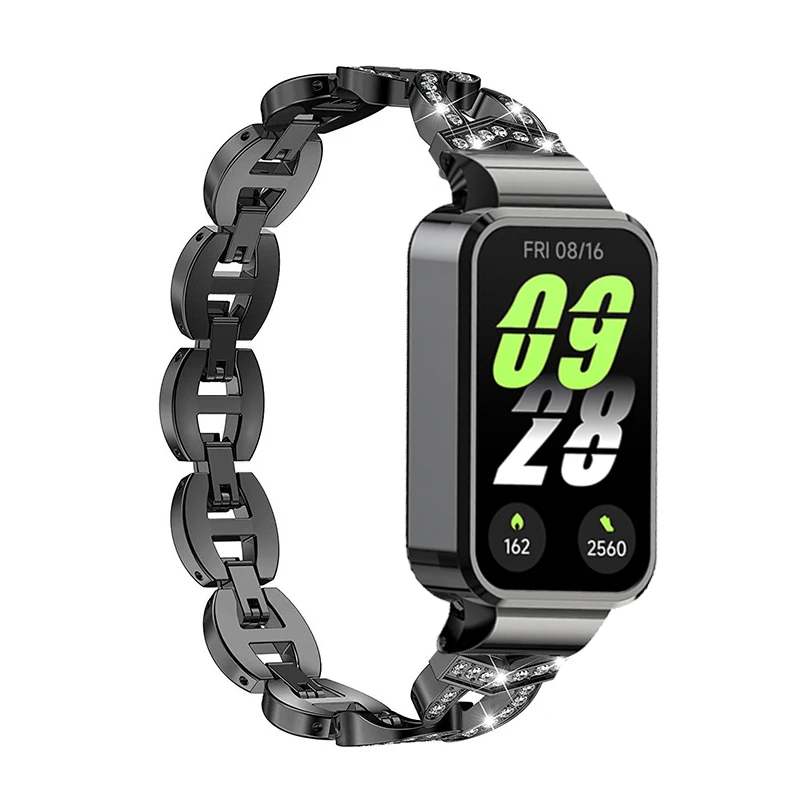 Ремешок для часов с бриллиантами для Redmi Smart Band 3, защитный чехол для Xiaomi Smart Band 9, активный металлический браслет, защитный чехол