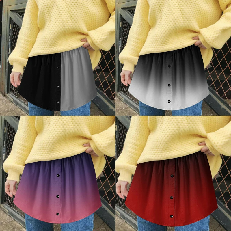 Mulheres camisa falsa saia irregular cauda gradiente destacável underskirt blusa bainha extensor de algodão bainha falsa mini saia bainha falsa