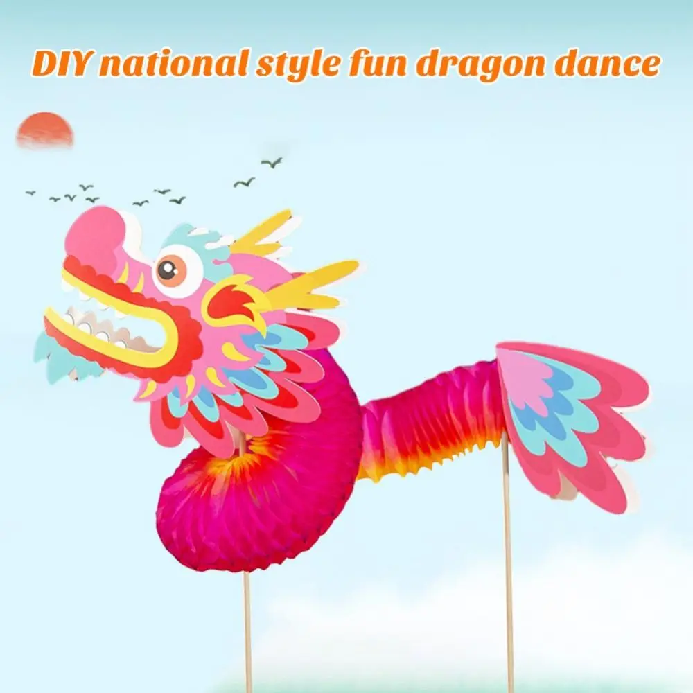 Zodiac Kids DIY Dragon Dance Toy Blessing Ethnic Handheld Dragon Dance Craft Lucky Decorative Chinese Style Paper Dragon