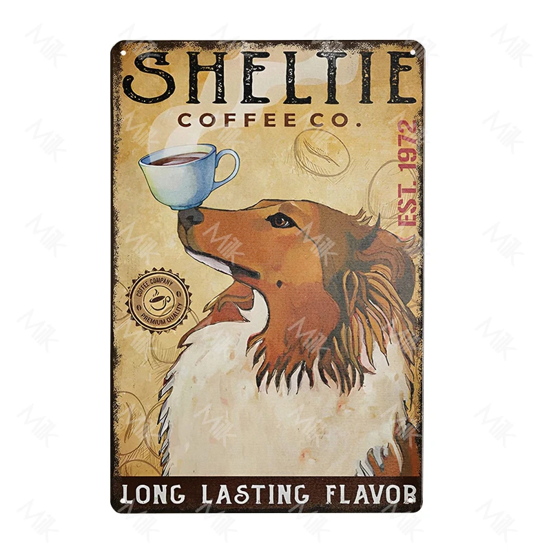 Sheltie Dog Sign Boston Terrier Dog Tin Sign for Coffee Shop Pet Shop Restaurant Dessert Shop Pub Club Garage Metal Decoration