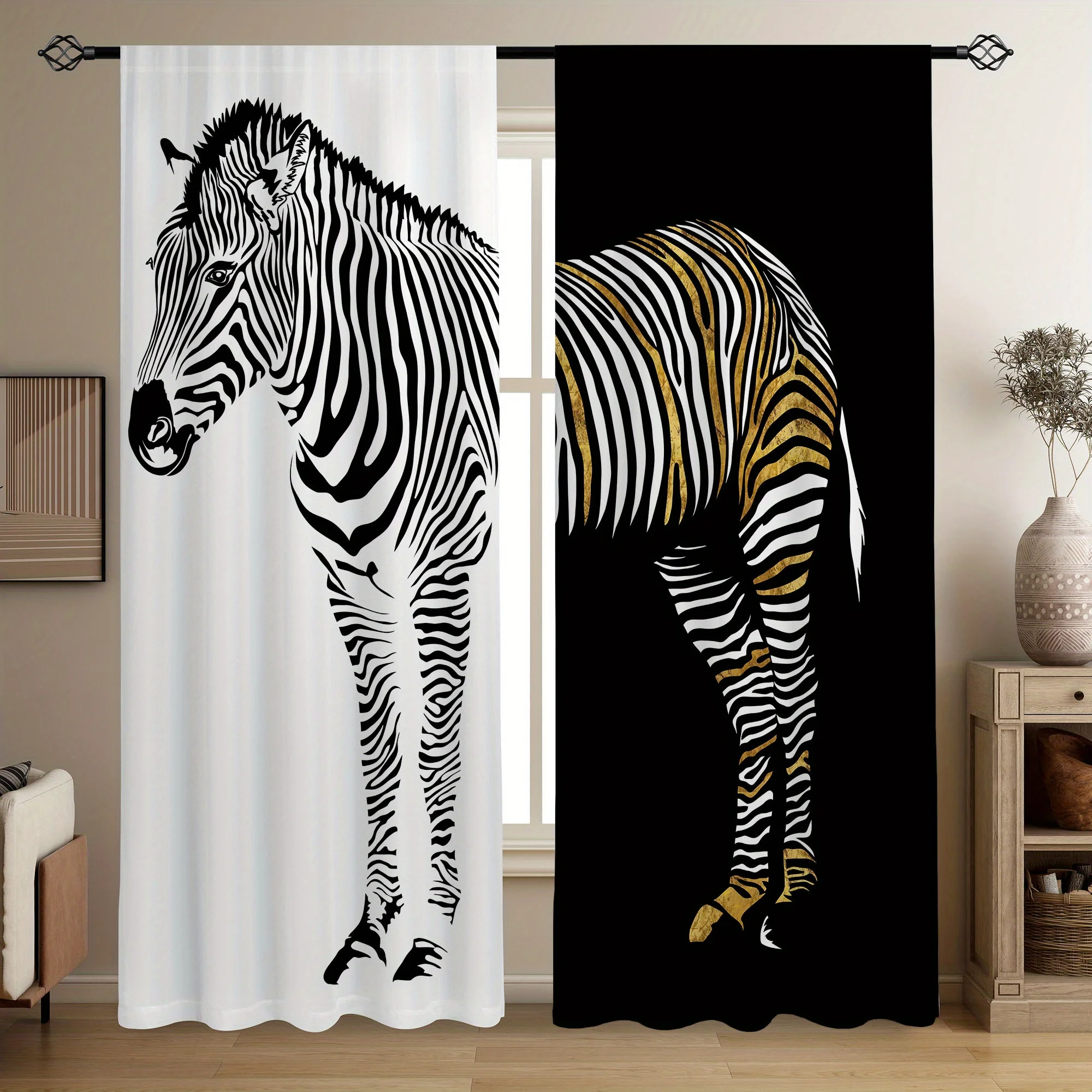 Decorative Zebra Print Animal Curtains Black White Modern Safari Window Drapes Living Room Decor Stylish Jungle Artwork Curtains