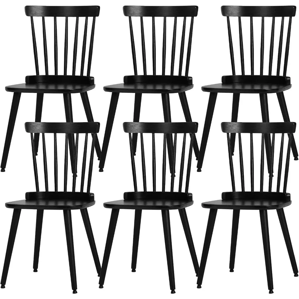 

Restaurant Chairs,Windsor Dining Chair Set of 6 Farmhouse Solid Wood Spindle Back Side Chair Mid-Century Modern Black