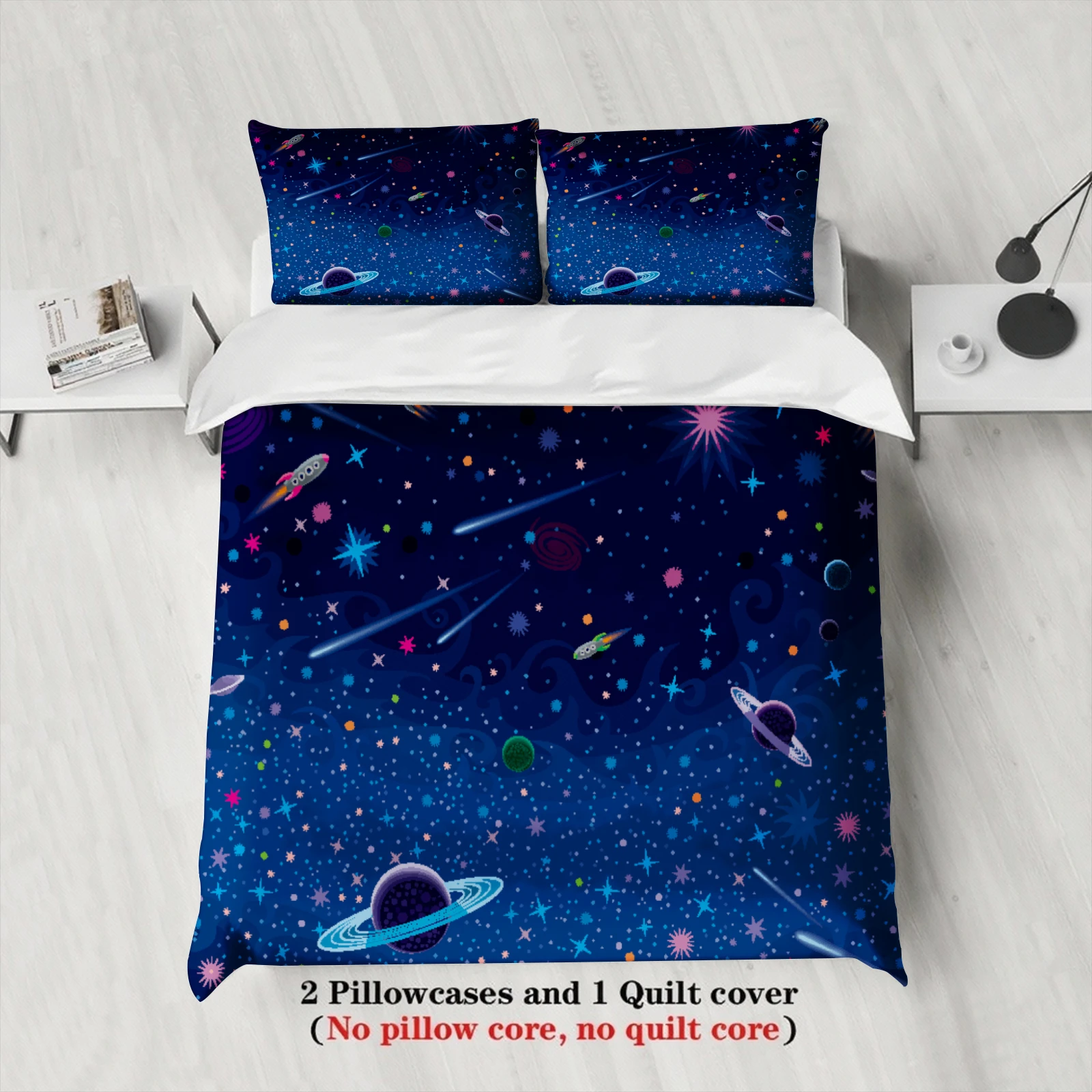3pcs Space Galaxy Bedding Sets Gifts For Students 3D Printed Cosmic Stars Planets Duvet Cover Sets With Pillowcases No Filling