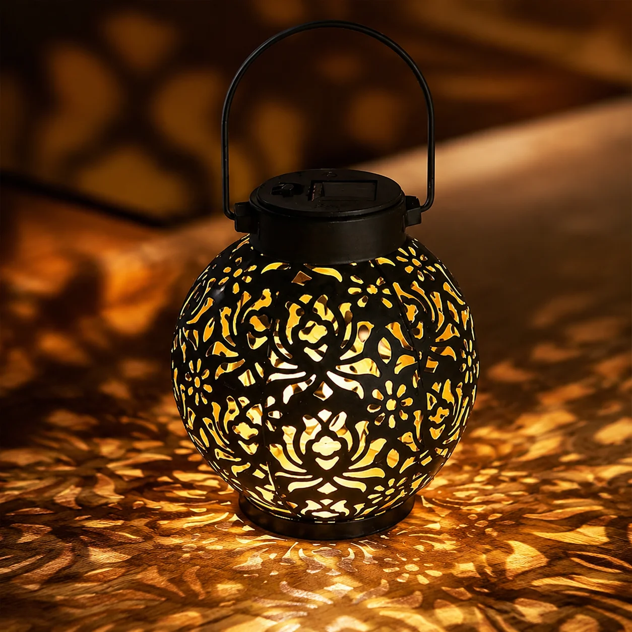 Waterproof LED Solar Light Outdoor Peony Flower Wrought Iron Projection Lamp for Camping Courtyard Garden Landscape Hanging