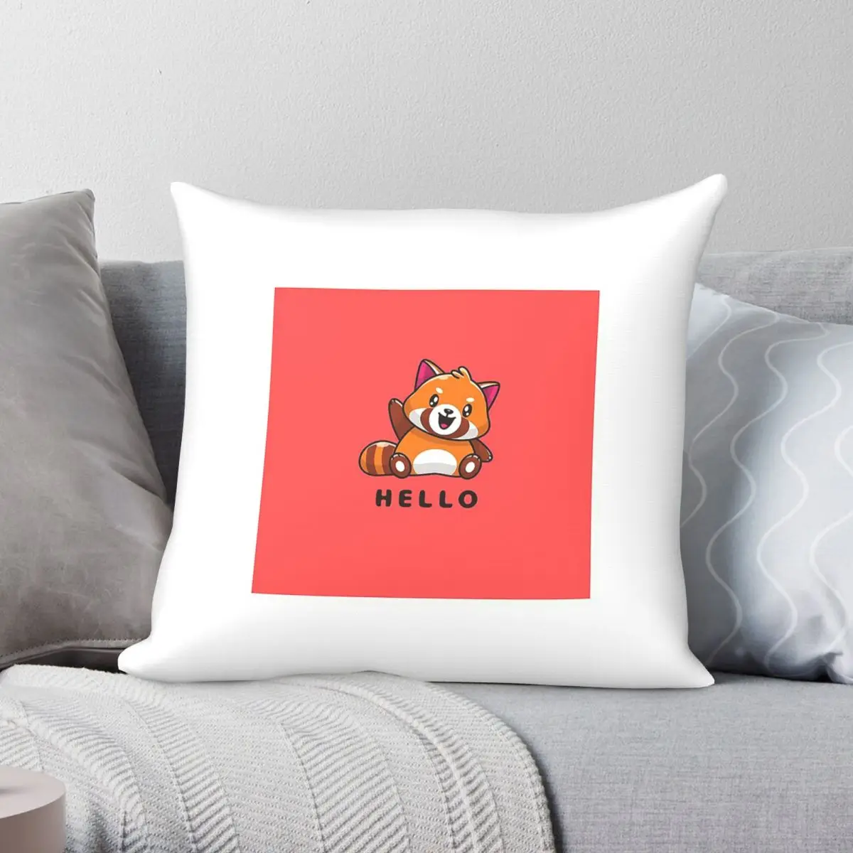 Cute Red Panda Hello Square Pillowcase Polyester Linen Velvet Creative Zip Decorative Pillow Case Sofa Cushion Cover Wholesale