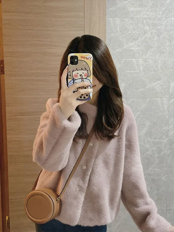 

Корейское мягкое розовое пушистое женское зимнее теплое длинное пальто с подкладкой Fce, новое поступление, длинное пальто прямого кроя