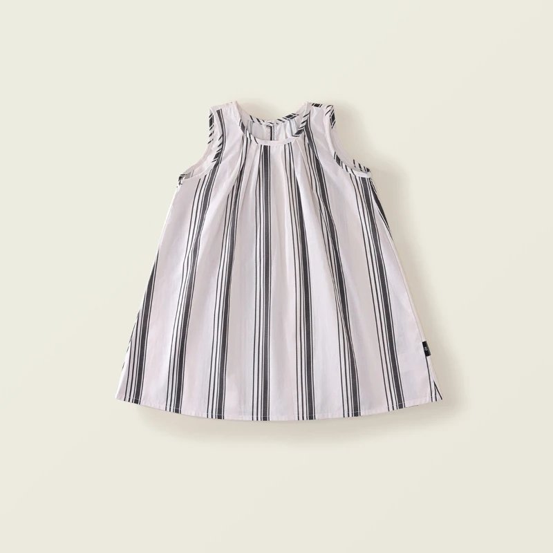 Girls Vertical Stripes Sleeveless Sundress 2025 Summer New Children's Simple Casual Style  Cotton Dress Ropa De Niña