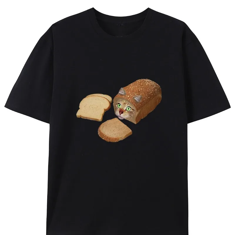 

Printed Short Sleeves Cute Bread Cat Text T-shirt Cotton Summer T-shirt Men's and Women's Fashion Trend Loose and Versatile Top
