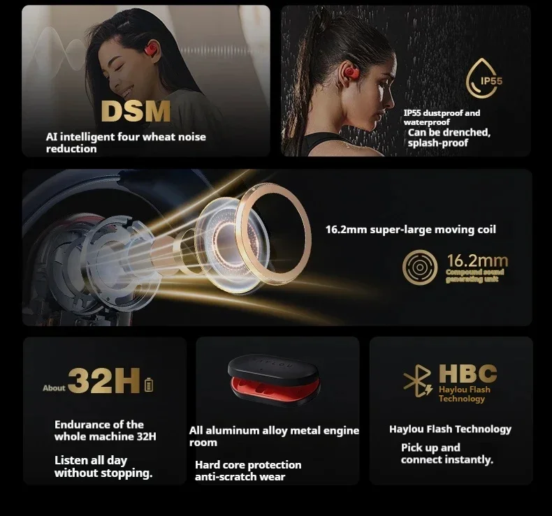 OW01 سماعة رأس بخاصية البلوتوث PurFree Buds سماعات رياضية طويلة التحمل للحد من الضوضاء HIFI مقاوم للماء سماعات مخصصة