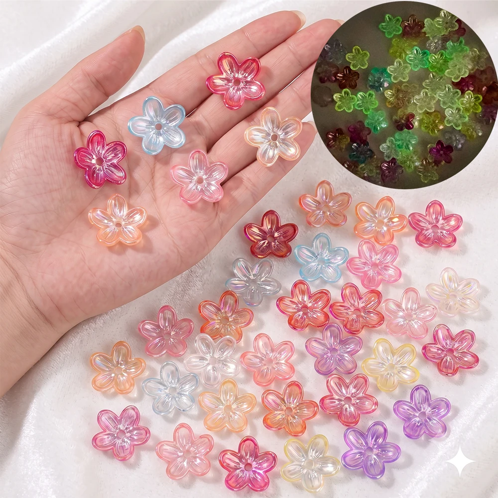 100pcs Cherry Blossom Acrylic Flower Beads Glow in The Dark Glass Beads for Jewelry Making Halloween Christmas Hawaii Decor