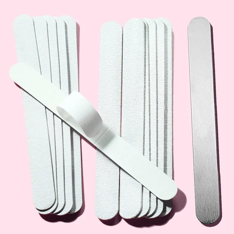 100 Pcs Replacement Nail File 80/100/180/240 Grit Straight Grey Sandpaper Pads With Metal Handle Removable Files for nails