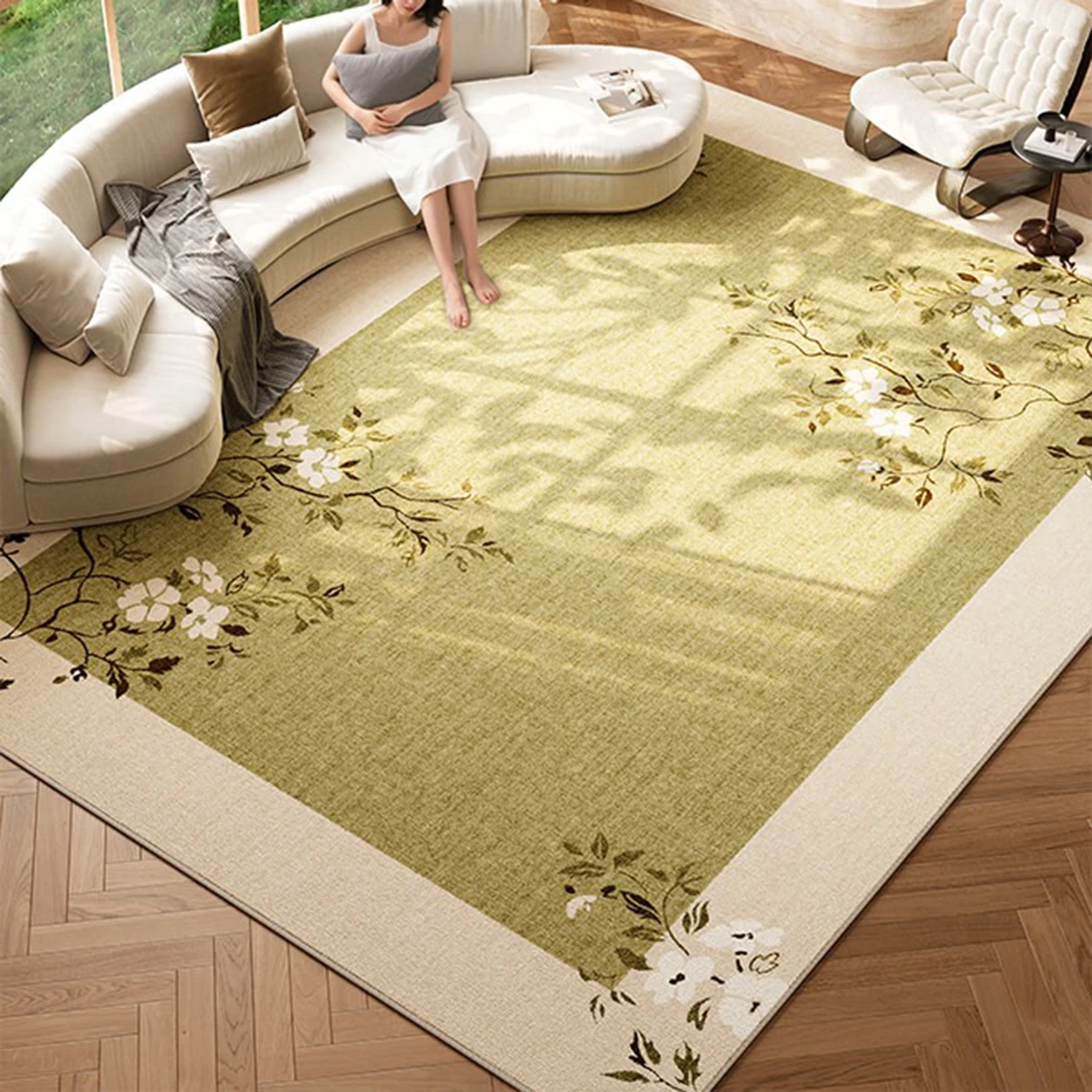 Vintage Floral Green Carpet Living Room Rug 200x300 Big Size Large Area Floor Mats Bedroom Rugs Home Decoration Tapetes De Sala