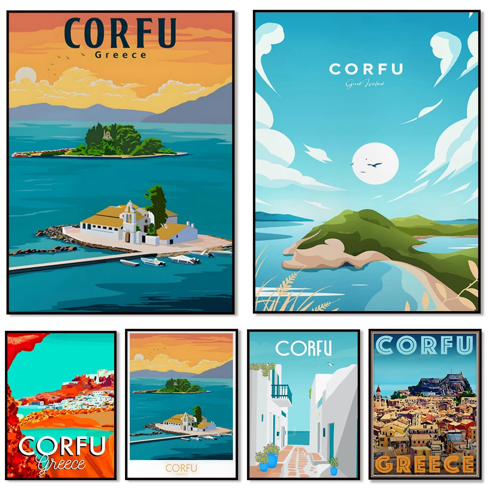 

greece corfu, corfu prints, corfu art, corfu greek wall art travel holiday decoration art, greek islands, travel poster