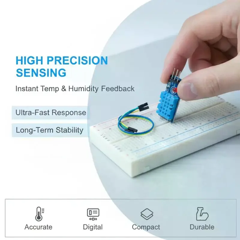 DHT11 Digital Temperature Humidity Sensor Module Single-Bus Customizable Cable for Raspberry Pi DIY Development Projects