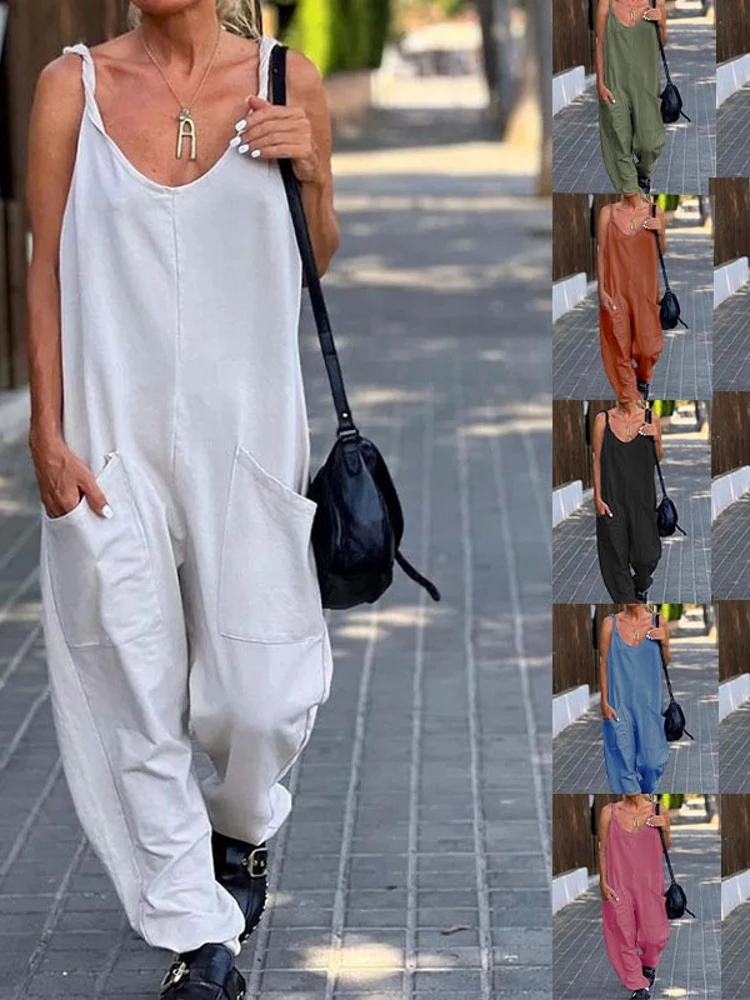 Combinaison décontractée taille haute pour femmes, pantalon Long transfrontalier, Design, tissu fin en mélange de coton, tendance, été 2023