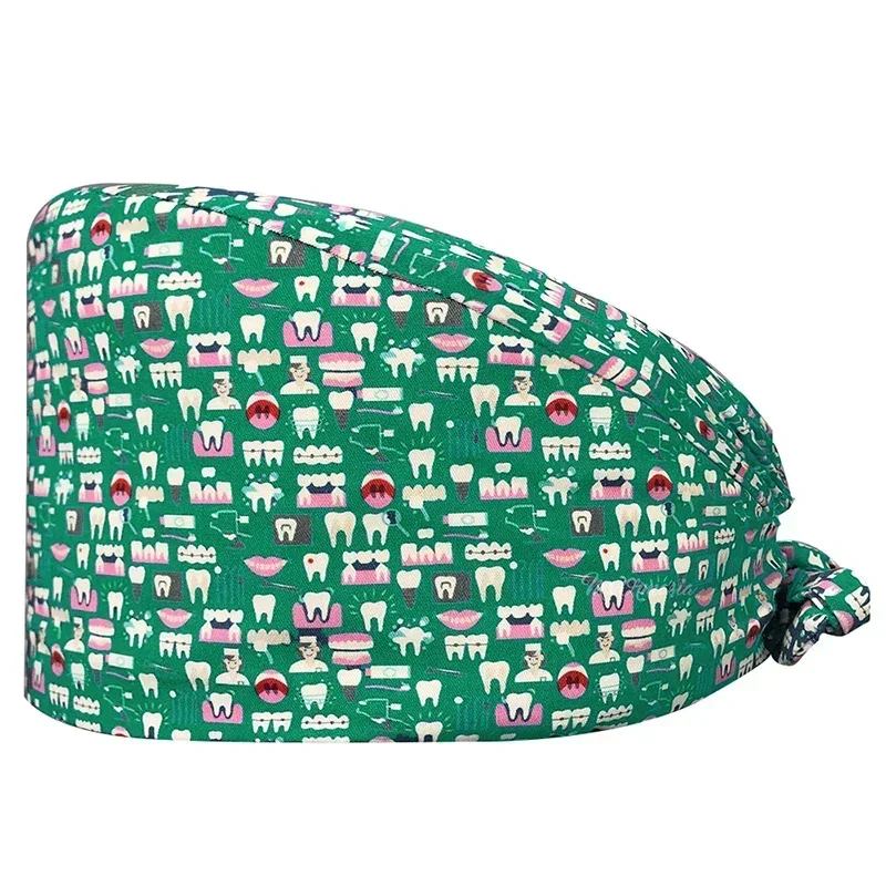 Unisex Floral Printing Medical Caps, Pet Hospital Scrubs Hat, Doutor Enfermagem Caps para Mulheres, 100% Algodão, Acessórios de enfermagem, Atacado