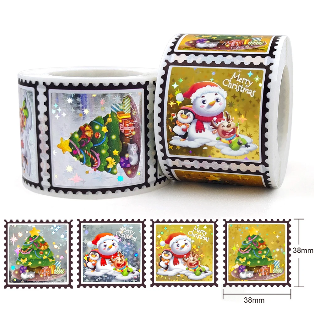 300pcs/Roll Holographic Stickers Merry Christmas Seal Thank you Labels For DIY Gift Baking Package Envelope decoration